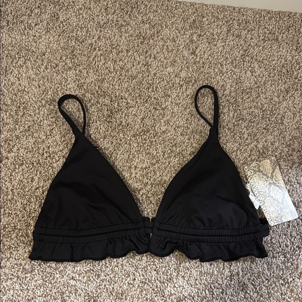 NWT - Toluca x Whitney Simmons Black Ruffled Bikini Top, size large